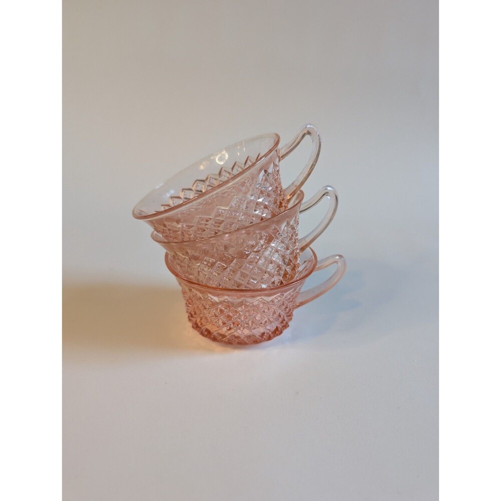 Set of 3 Anchor Hocking Miss America pink depression glass coffee/tea cups